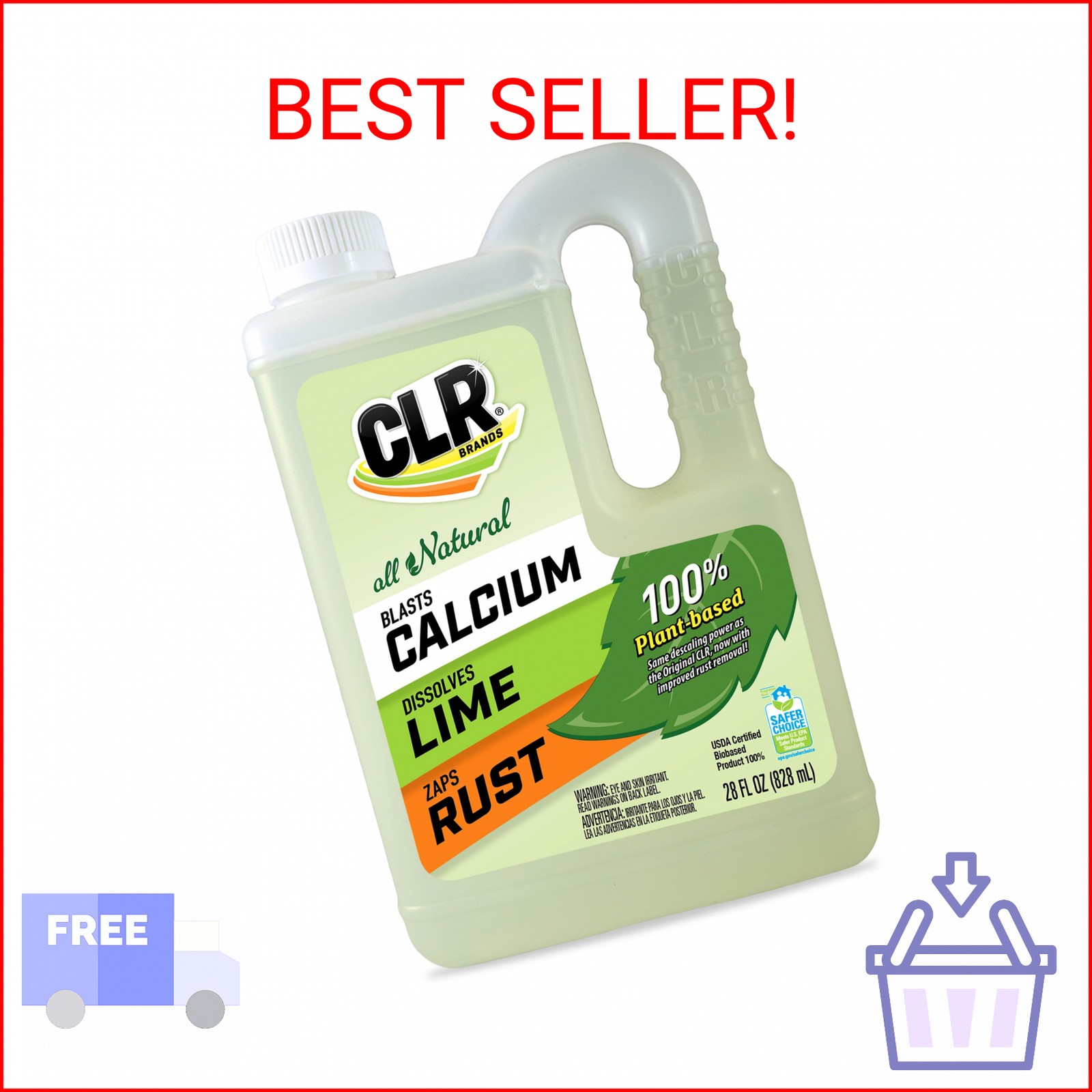 CLR All-Natural Calcium Lime and Rust Remover, Multi-Use Household Cleaner, 28 o