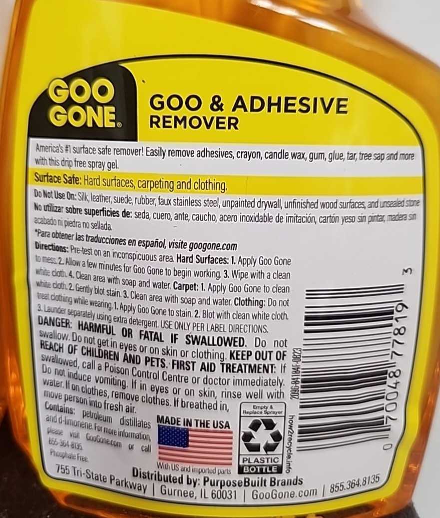 Goo Gone GOO & Adhesive Remover Spray Gel/Lot of 2/12 fl oz each