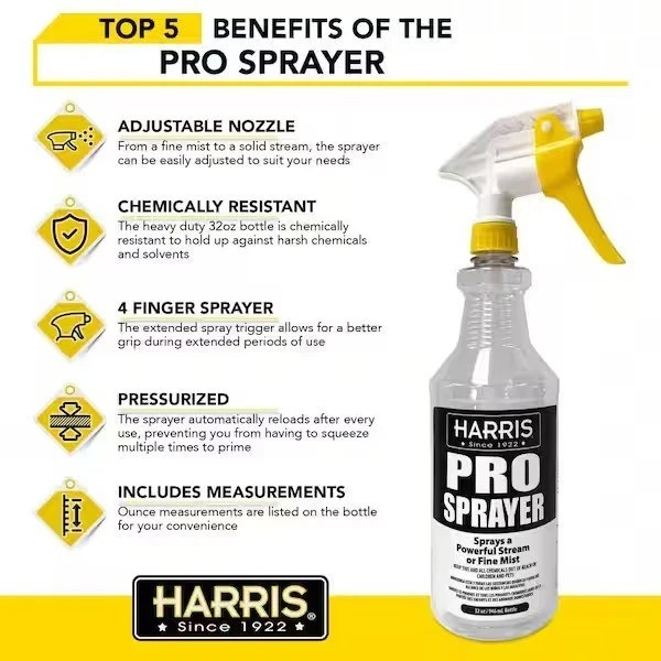 32 oz Chemical Resistant Spray Bottles 4 Pack Adjustable Mist Stream Sprayers