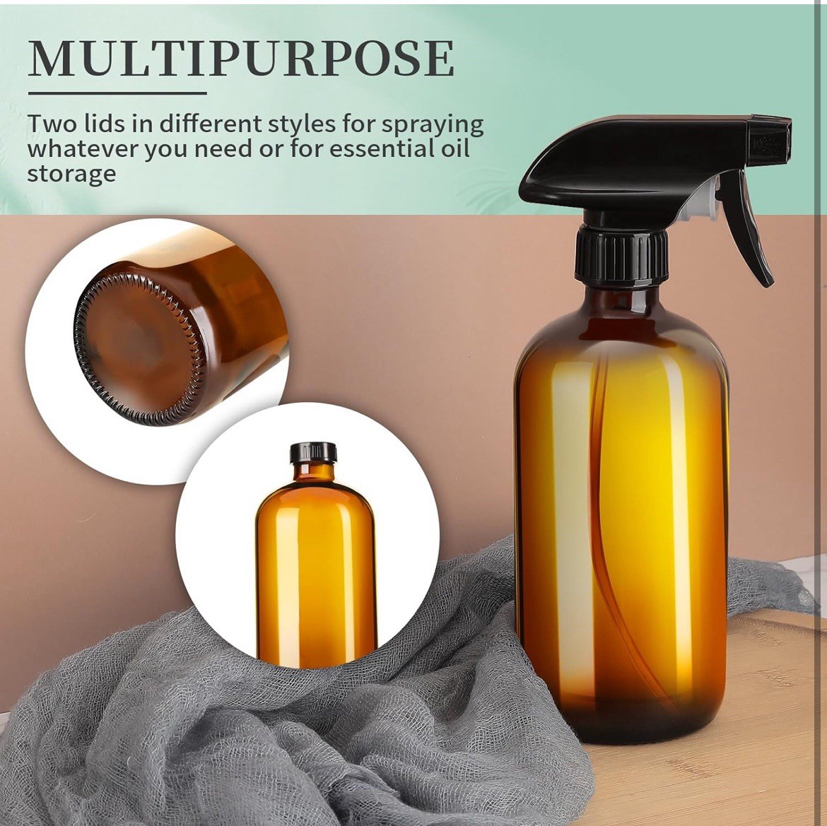 Set of 2 AMBER Colored Empty Glass Spray Bottles ~ 16 Ounce Each