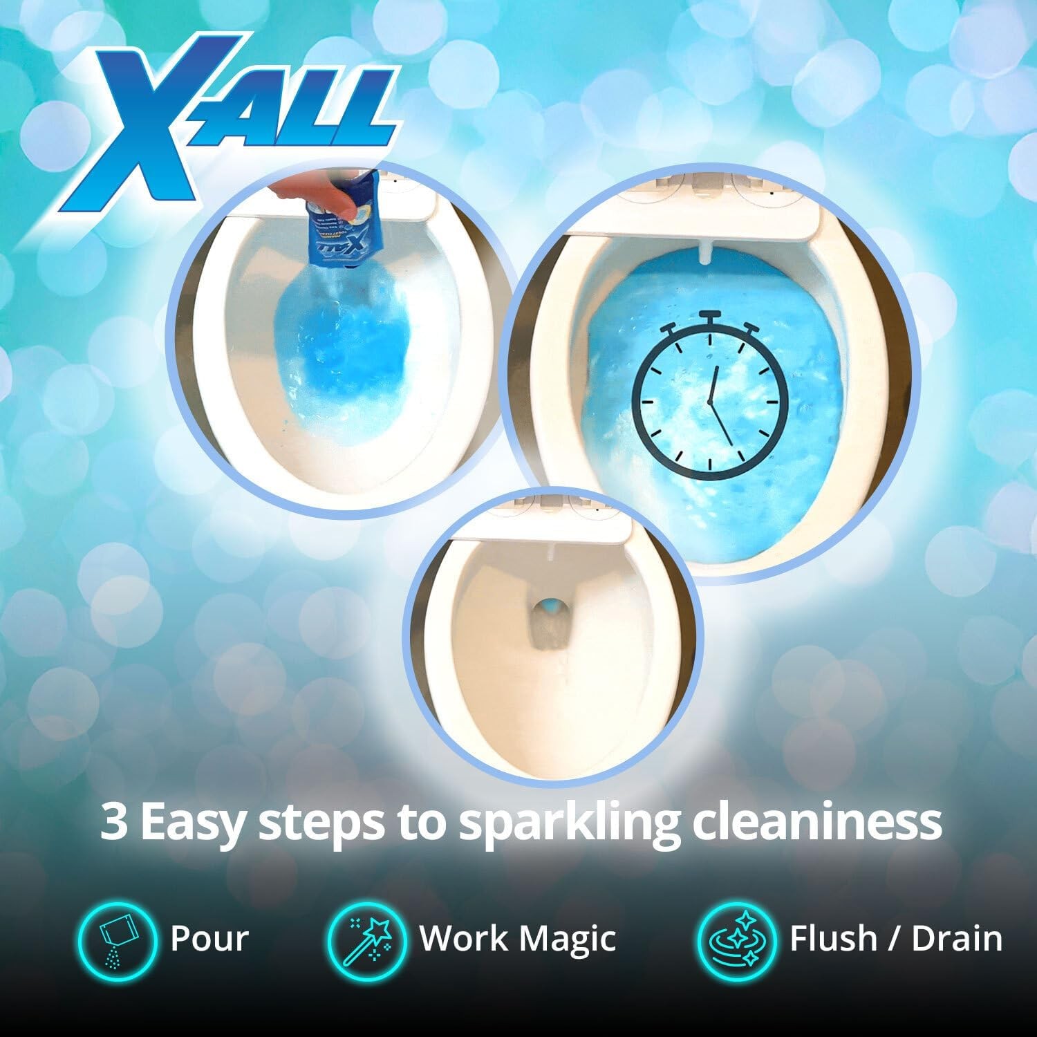 X-ALL Foaming Toilet Cleaner, Self-Activating Powder for Deep Cleaning,…