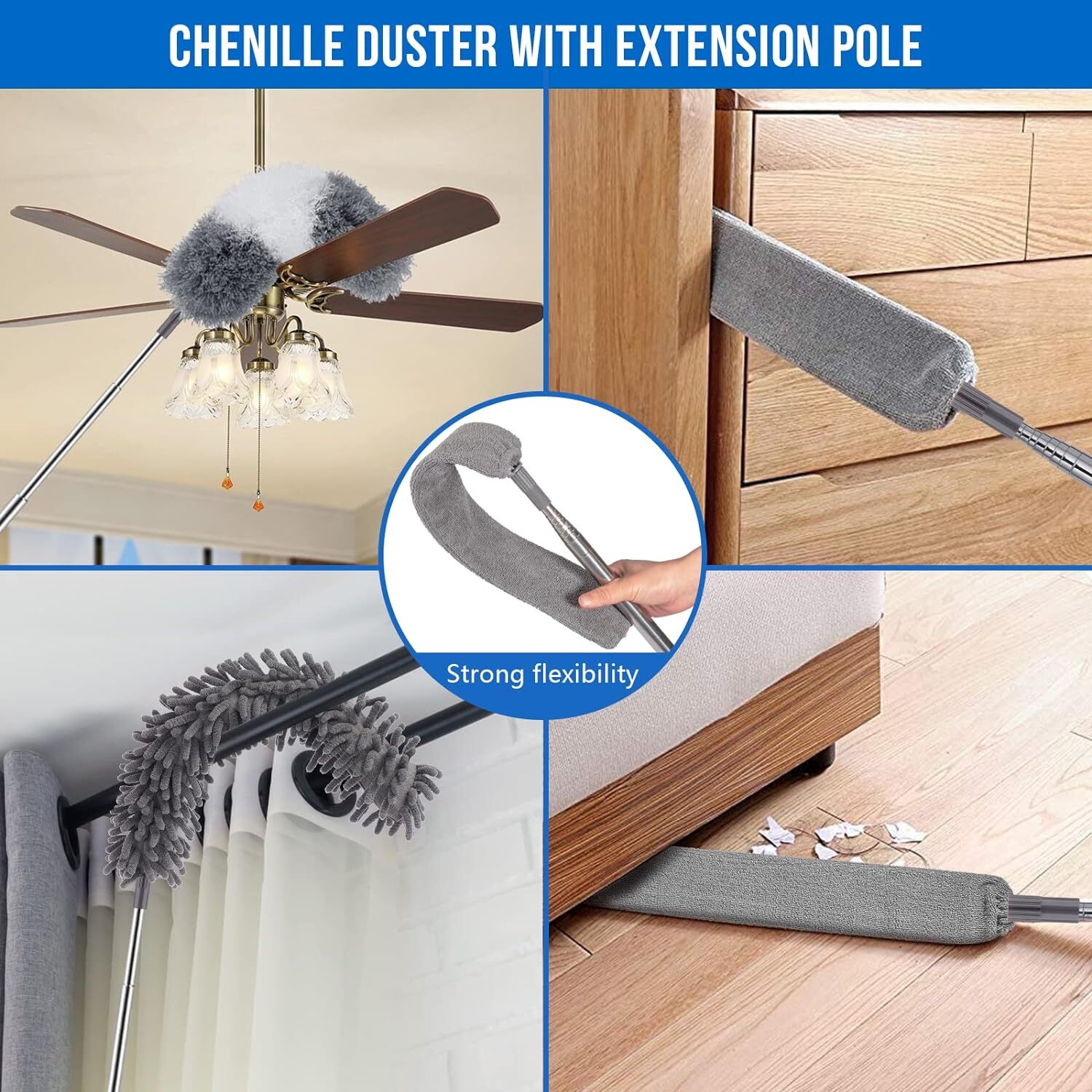 Dusters for Cleaning, Retractable Microfiber Gap Dust Cleaner with Extension Pol