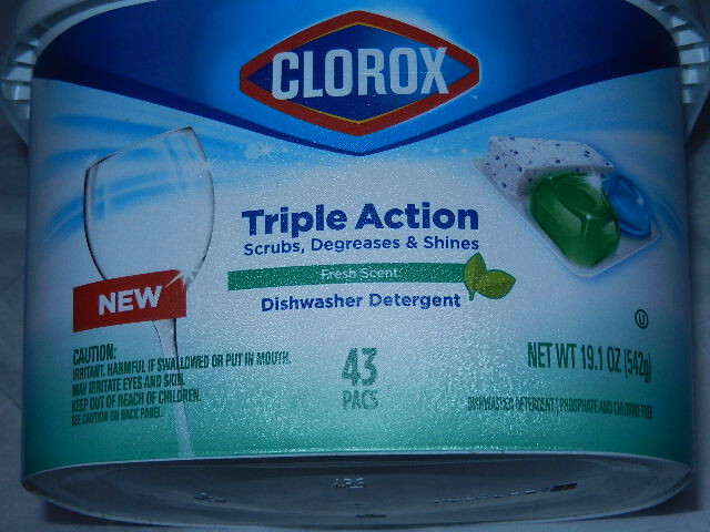 new seal Clorox Triple Action Dishwasher Detergent 43 Pacs scrubs degreases