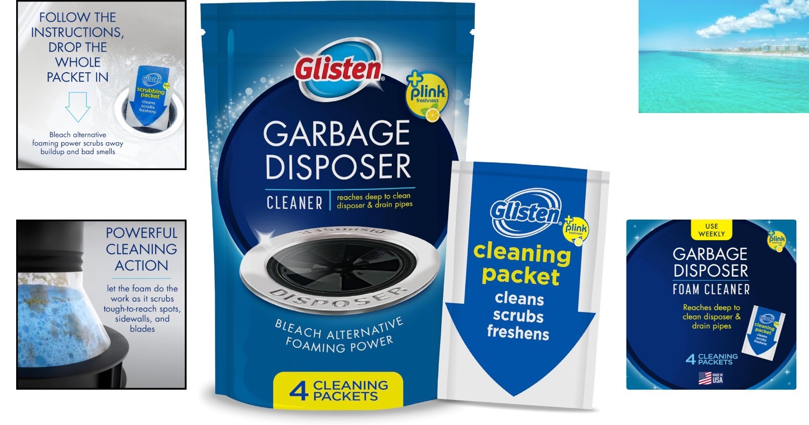 Natural Garbage Disposal Cleaner – Biodegradable Foaming 4-Pack with Lemon Scent