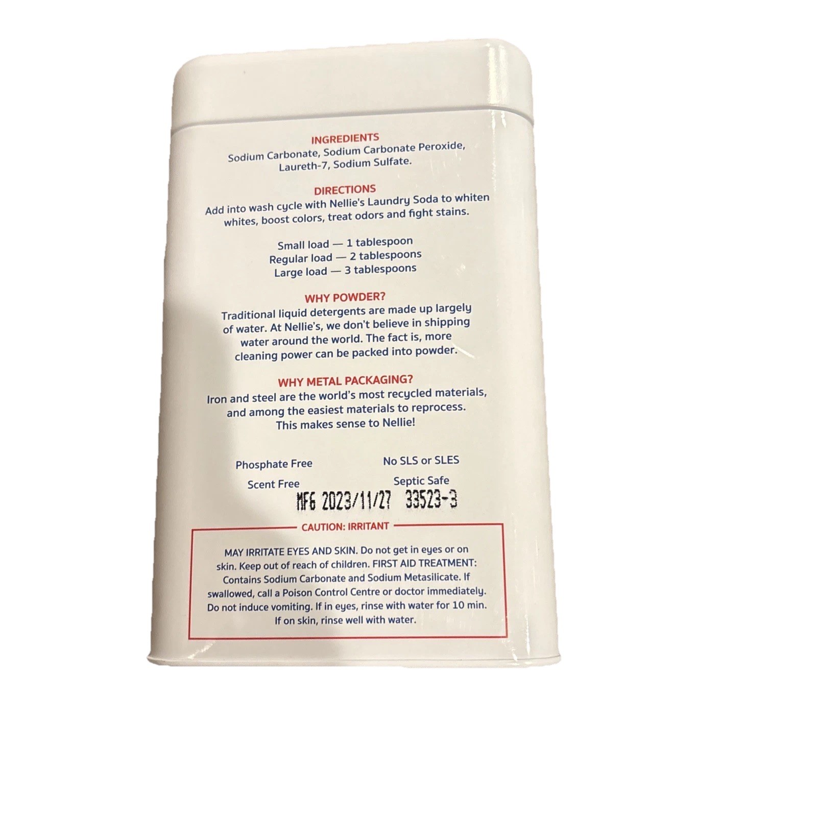Nellie’s All-Natural Oxygen Brightener 100 Loads Tin 3.75 lb