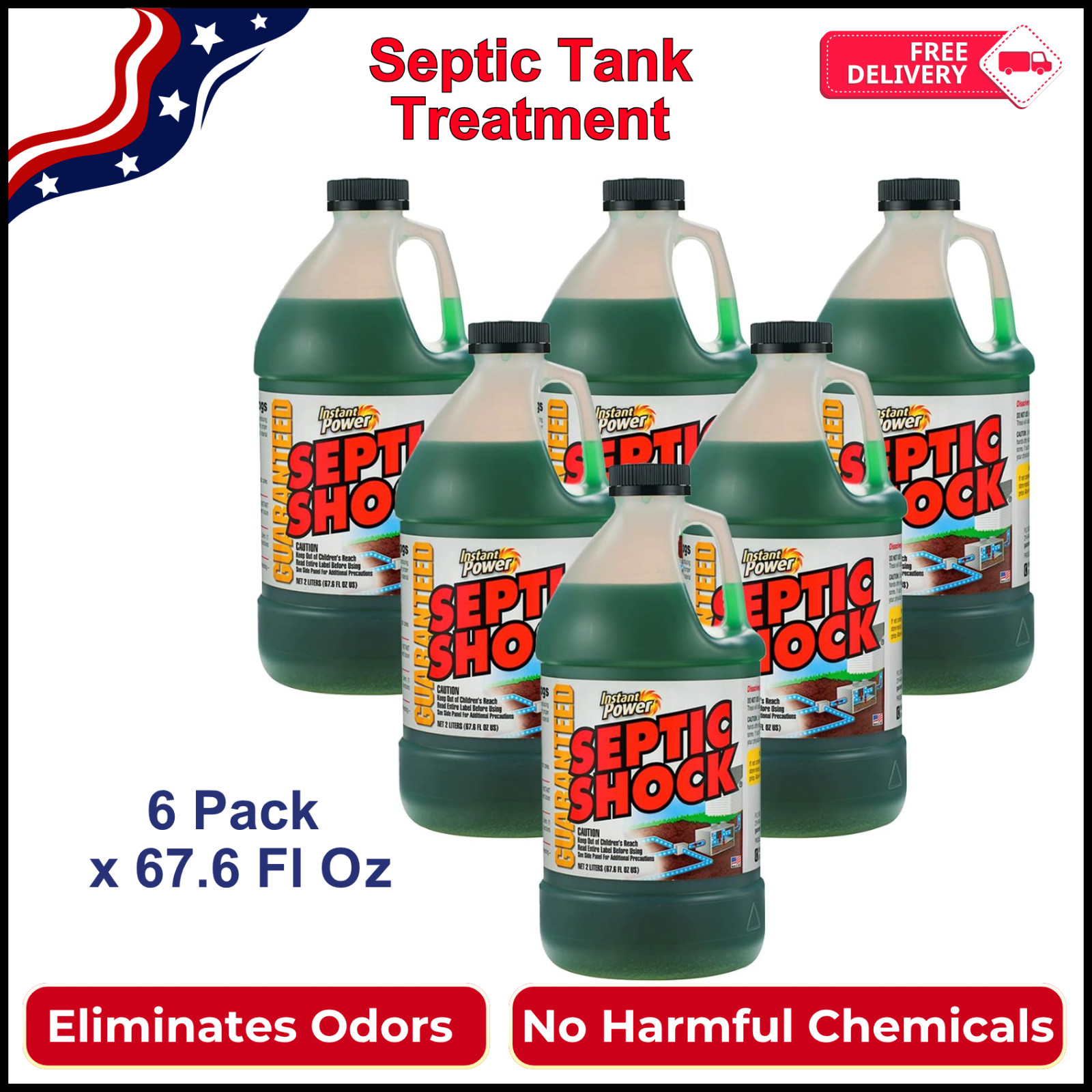 Septic Shock Power – 67.6 Fl Oz Drain Cleaner & Septic Tank Treatment 6 Pack