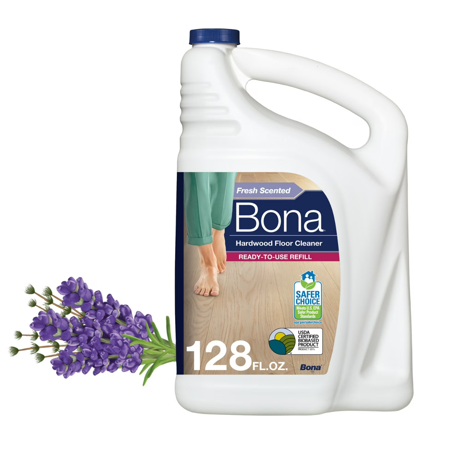 (2 Pack) Bona Hardwood Cleaner Refill 128 oz Lavender Thyme Residue Free Dry