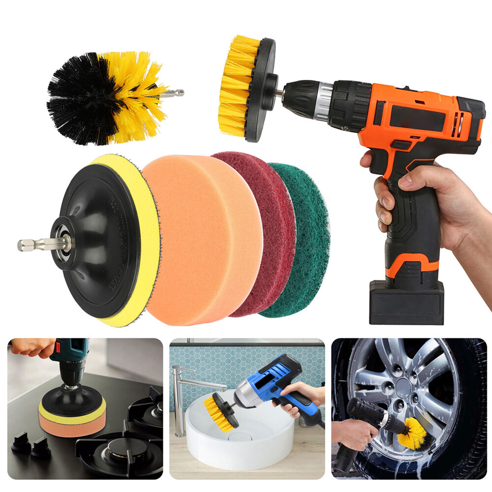 Drill Brush Attachment Set Power Scrubber Cleaning Kit Combo Scrub Tub Clean