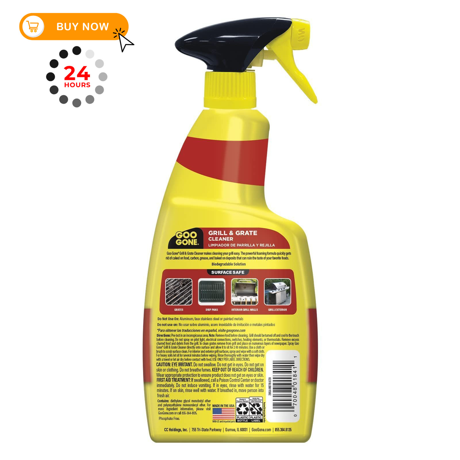 Goo Gone Grill and Grate Cleaner – 24 Ounce – 24 Fl Oz (Pack of 1), Clear