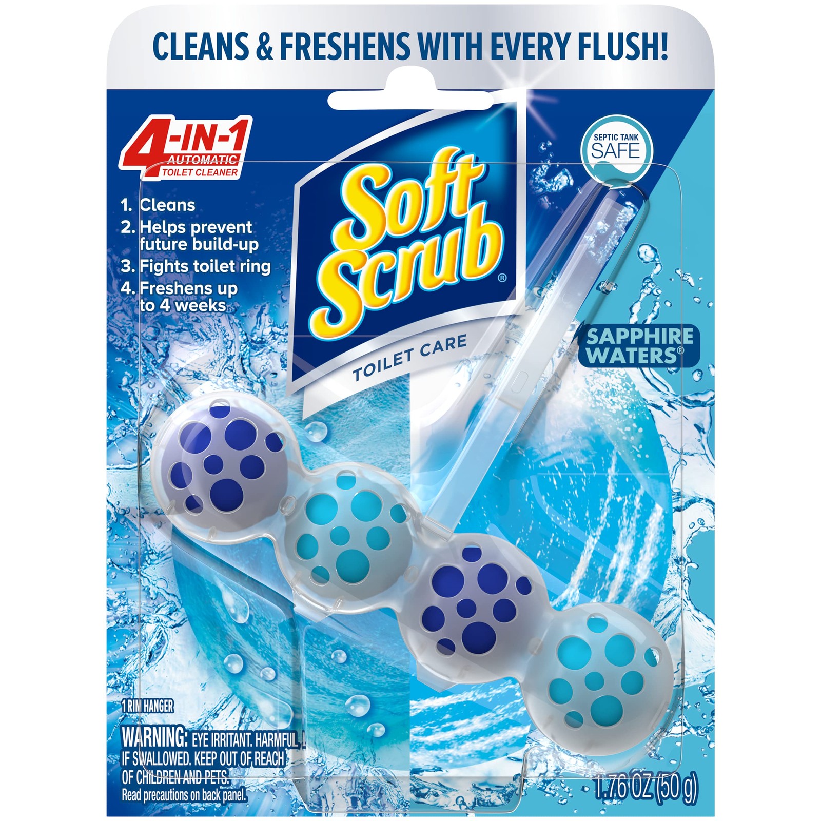 Soft Scrub 4 in 1 Toilet Care Rim Hanger Sapphire Waters 1.76 Fl Oz Pack of 1