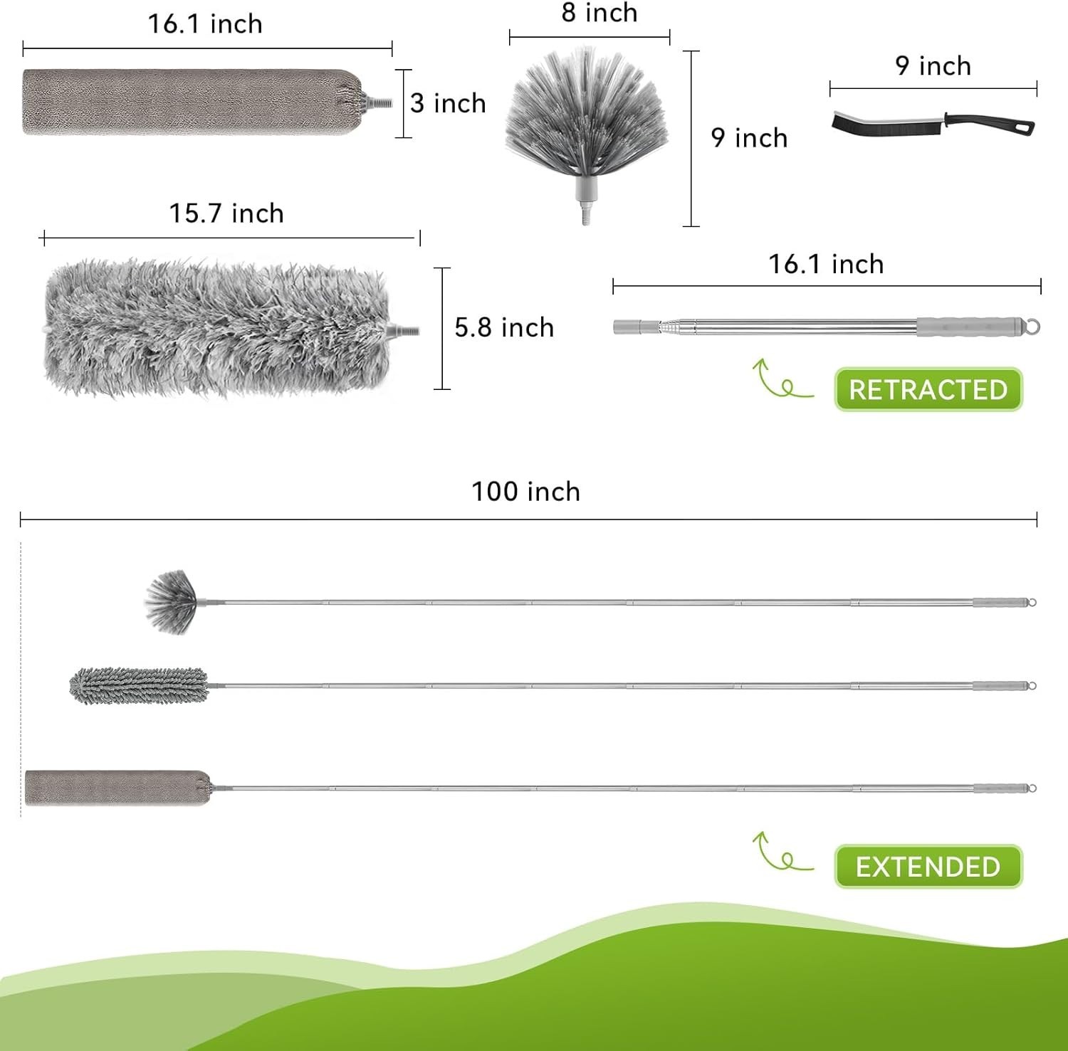 Microfiber Ceiling Fan Duster-Cobweb Cleaner Brush Kit Telescopic Extension Pole