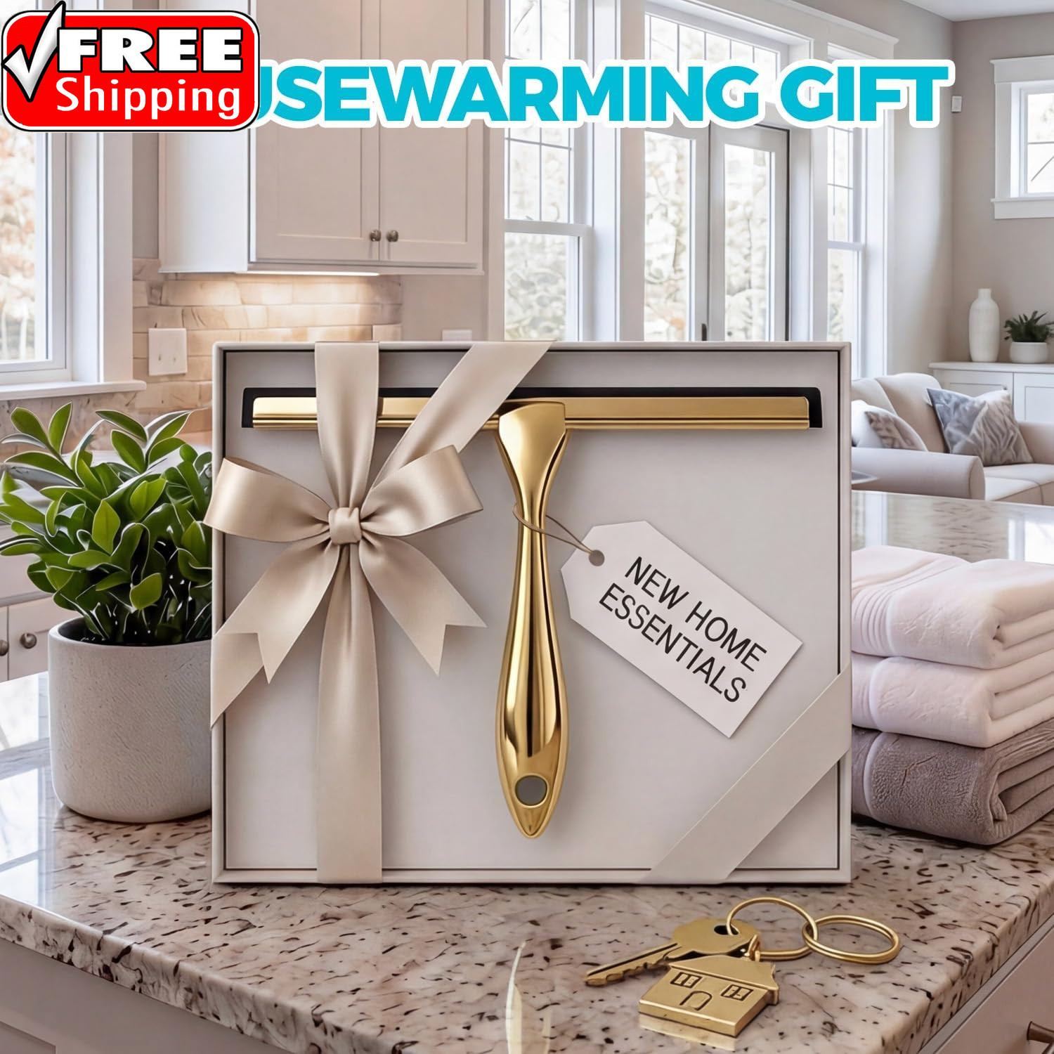 2PACK 10-Inch Golden All-Purpose Shower Squeegee for Shower Doors, Bath Linen Se