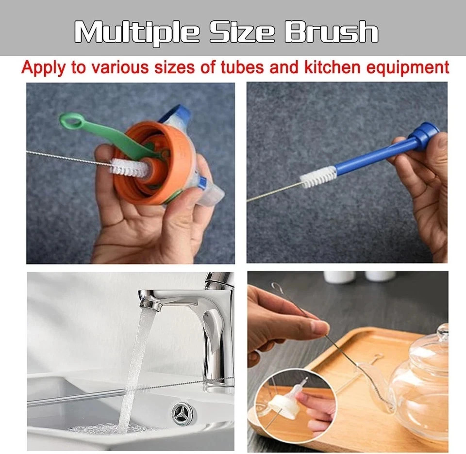 Nylon Straw Brush Cleaner Bottle Tube Pipe Small Long Cleaning 10Pcs Set USA Lot