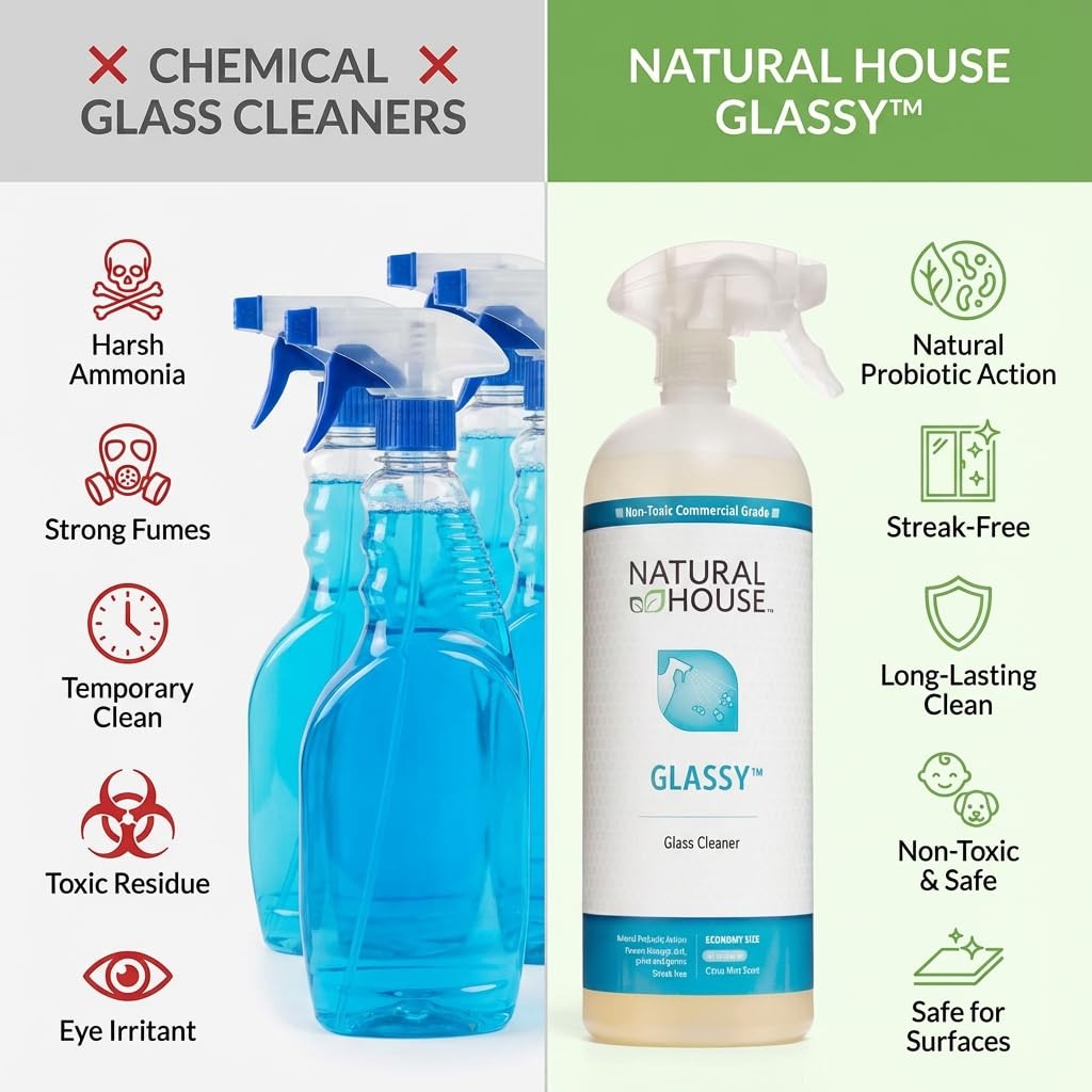 Natural House Glassy – Plant-Based Glass Cleaner Spray Refill – Streak-Free M…