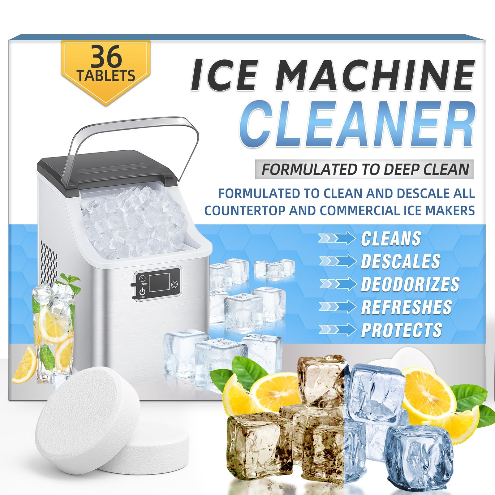Ice Machine Cleaner Tablets Descaler (36 Pack) – Portable Ice Maker Cleaner, …