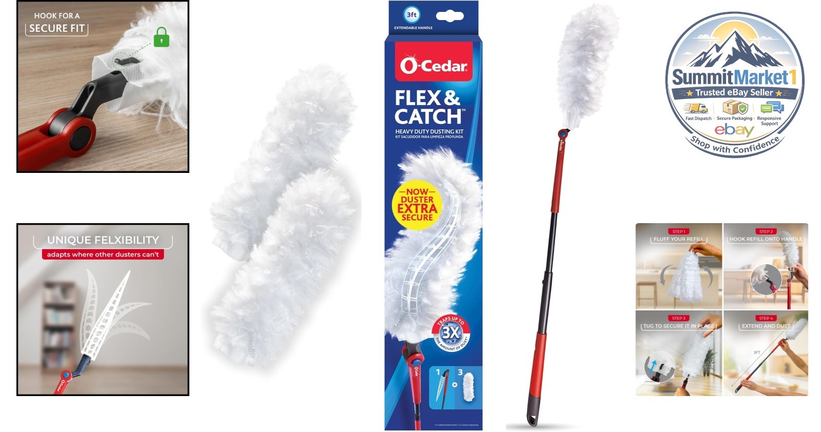 Heavy Duty Dusting Kit 3 Disposable Duster Refills Extendable 3 Ft Handle