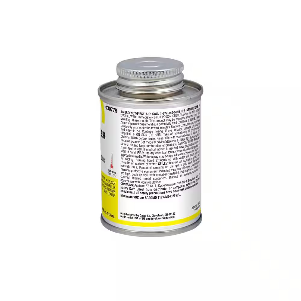 Oatey 307821 All-Purpose ABS, PVC and CPVC Pipe Cleaner, Clear Liquid, 8 oz Can