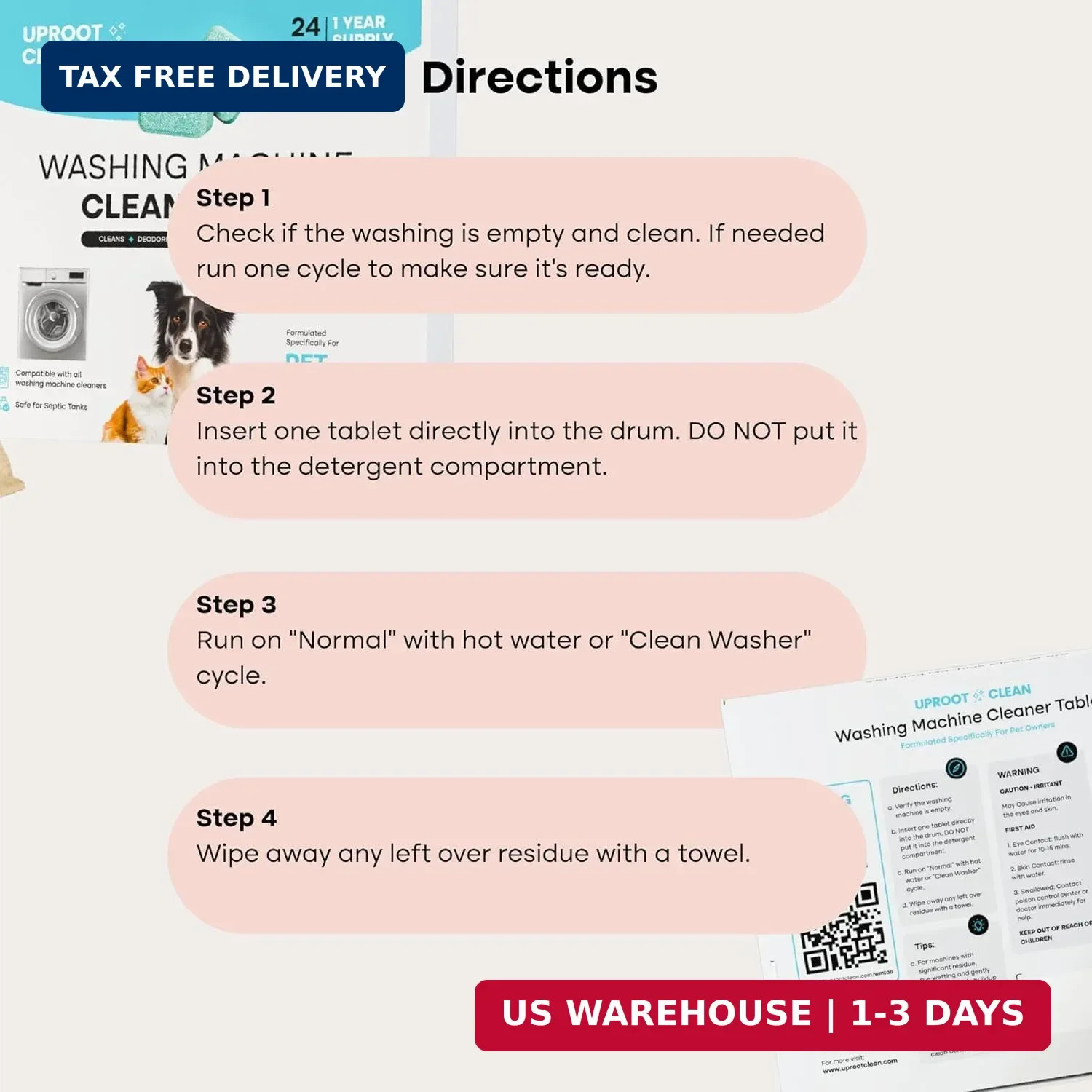 Uproot Clean Washing Machine Cleaner Tablets – 24 Pack for a 12 Month Supply. Fo