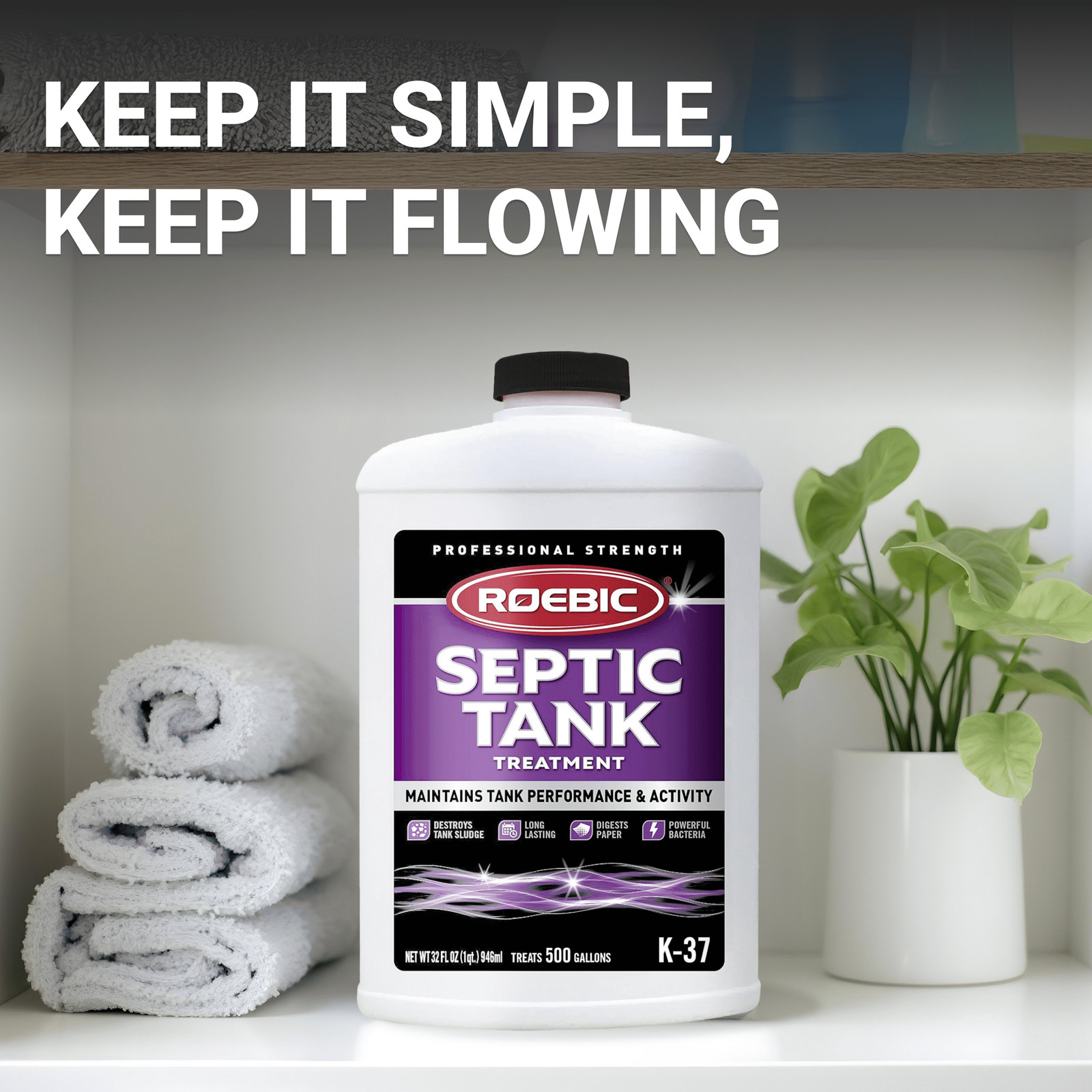 (2 pack) Roebic K-37 Septic Treatment, 32 Fl Oz Bacteria Enzyme Clog Remover