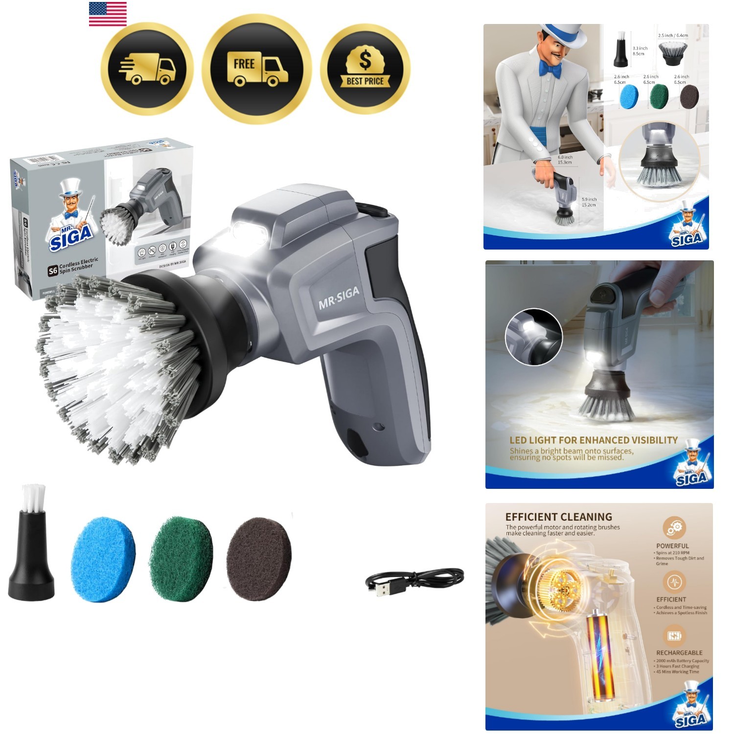 Electric Spin Scrubber for Kitchen and Bathroom Cleaning, Waterproof Recharge…