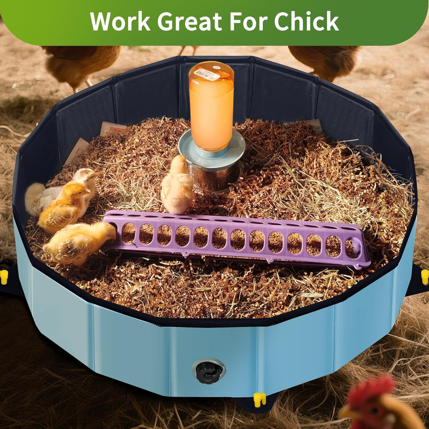 Chicken Dust Bath Tub – 32″D & 8″H Foldable Chicken Coop Accessories to Mix Sand