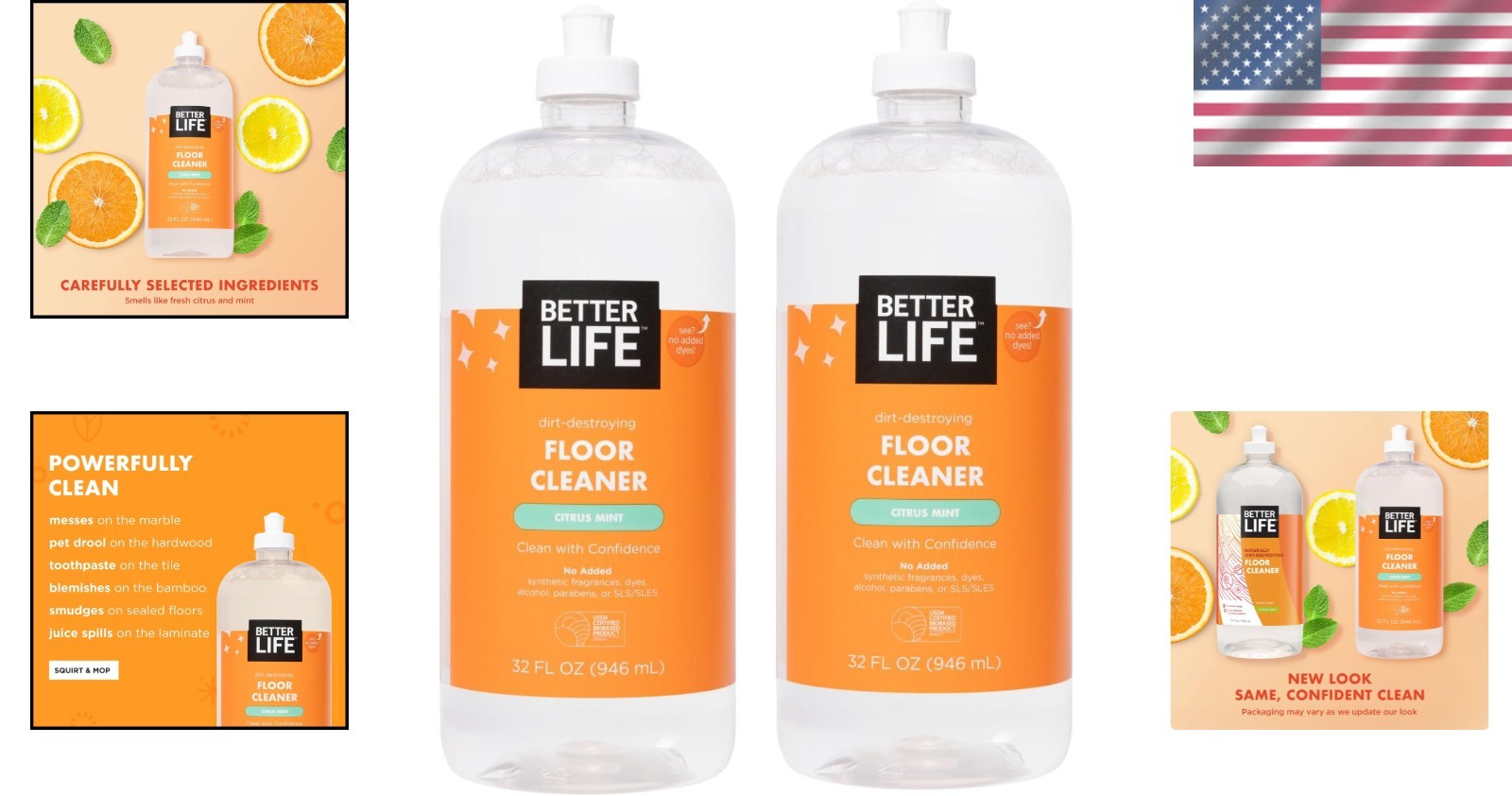 Citrus Mint Floor Cleaner – Plant-Based 32 Fl Oz Pack of 2 for Multiple Surfaces