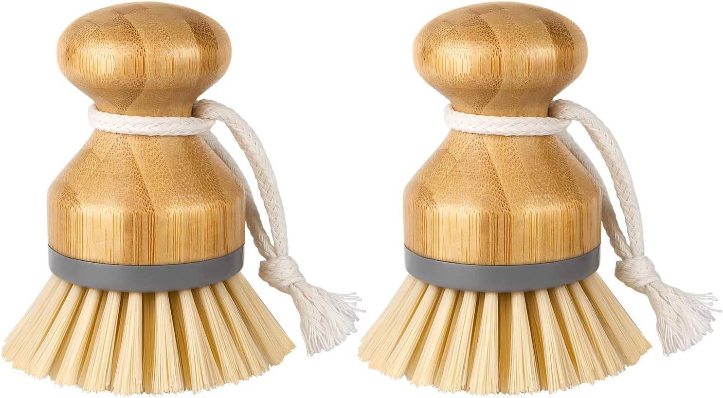 Bamboo Palm Brush, Scrub Brush for Dishes Pots Pans Kitchen Sink Cleaning, Pack