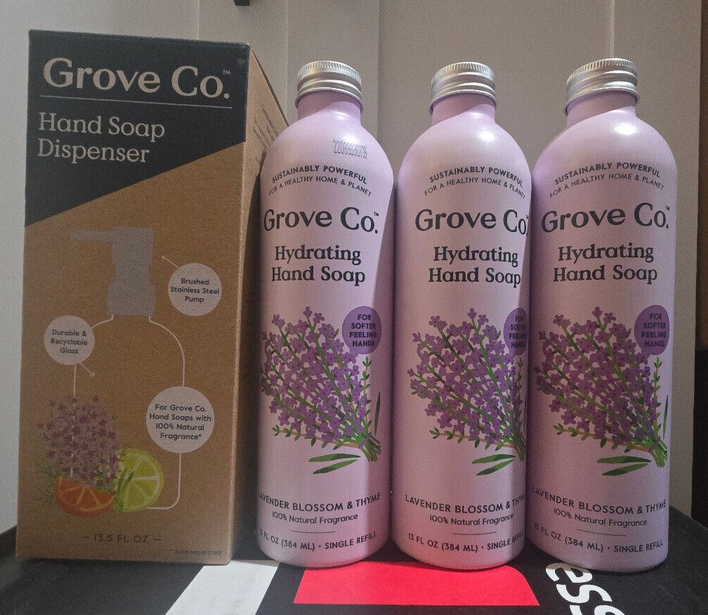 Grove Co. Hydrating Hand Soap Lavender Blossom Thyme Reuseable Glass Dispenser