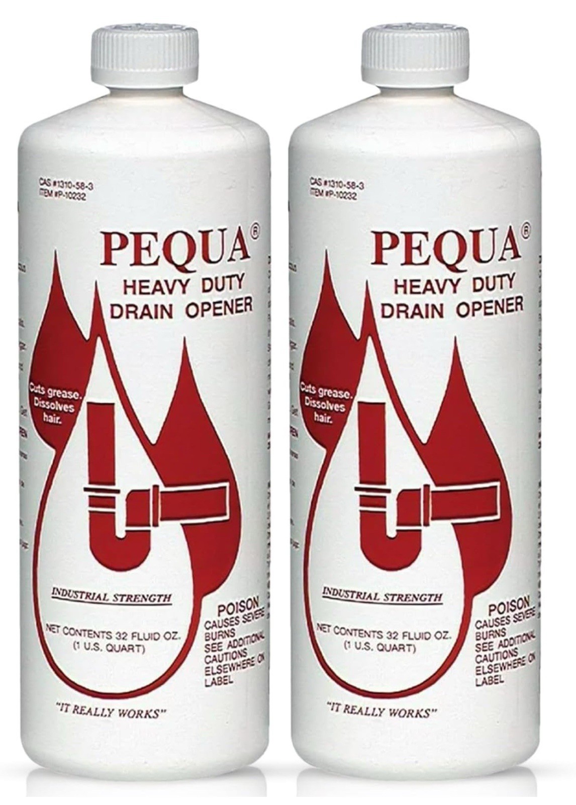 Pequa Heavy Duty Drain Opener, Non-Acid, Fast-Acting Formula, Industrial 2 PACK