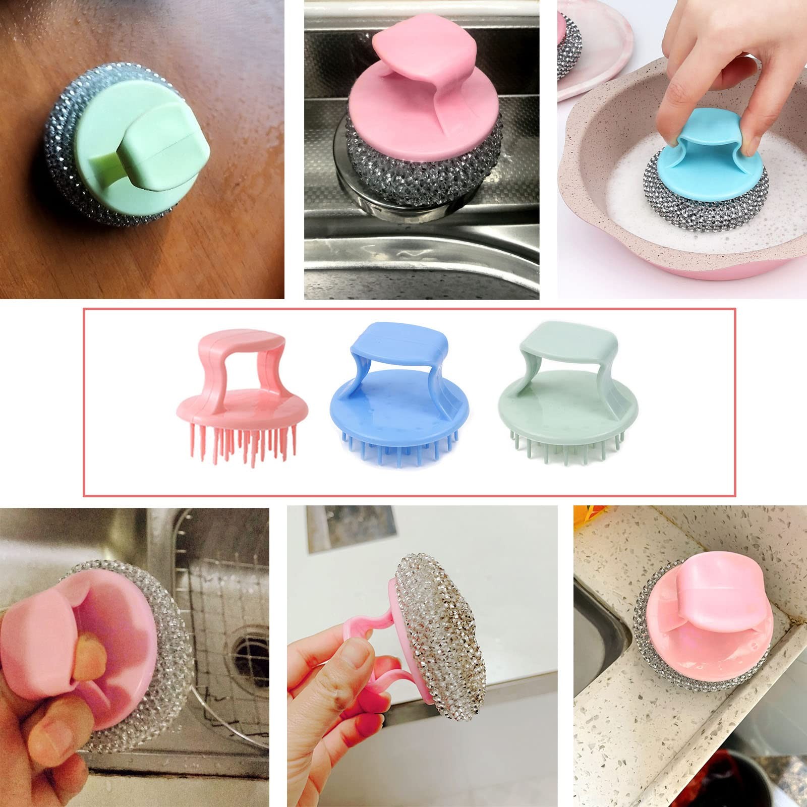 6 Pack Stainless Steel Scrubber Handle Attachment Universal Steel Wool Srubbe…