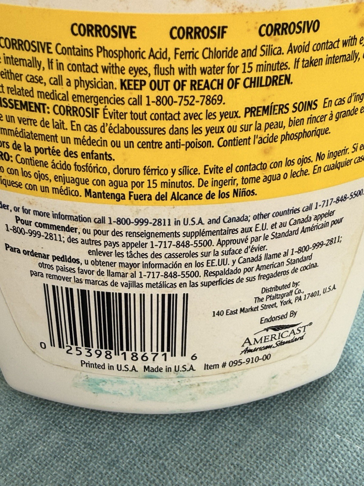 50% Full Pfaltzgraff Stoneware & Porcelain Cleaner 20oz Bottle Rare Discontinued