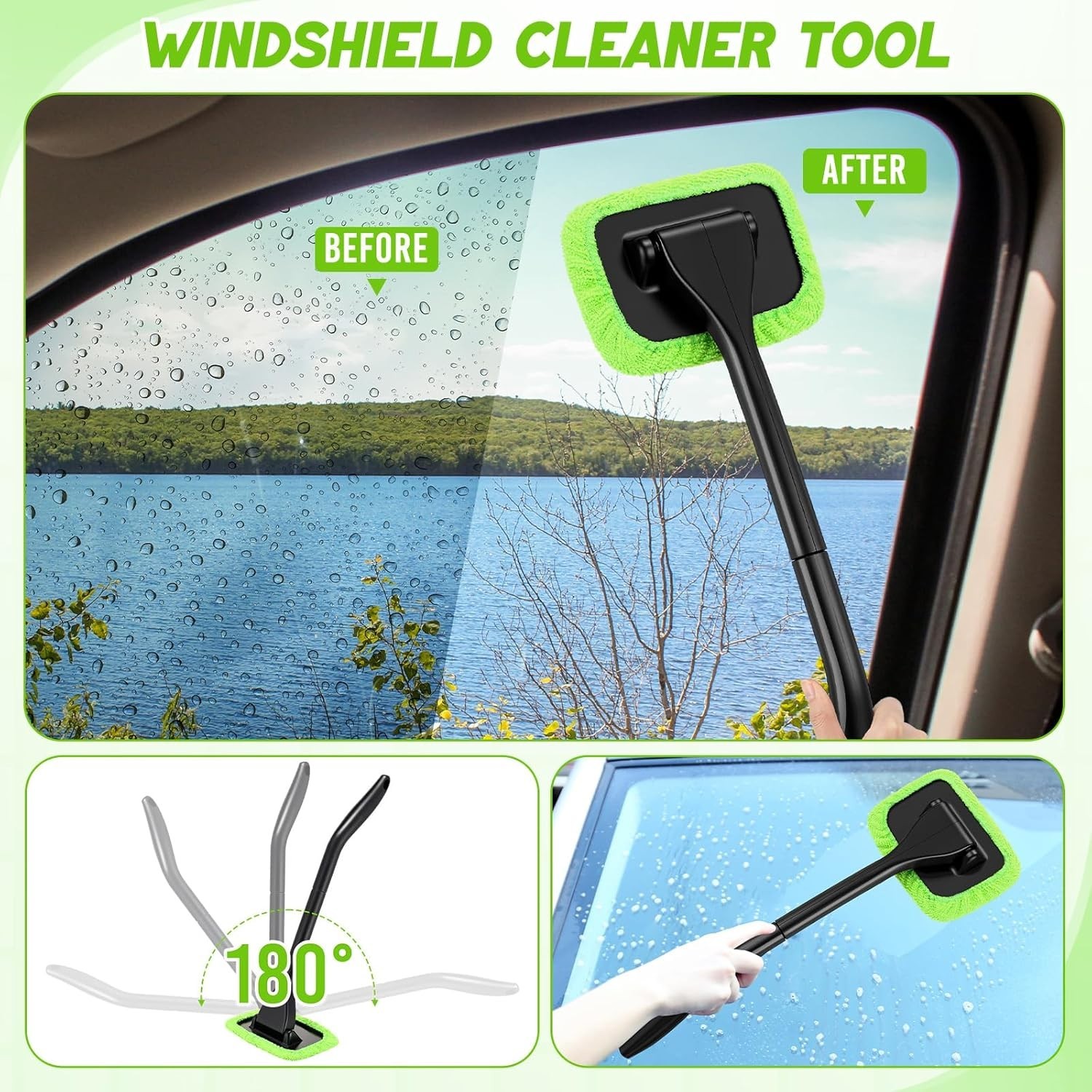 16PCS Car Windshield Cleaner Kit Detailing Brushes Gel Spray Bottle (Green)