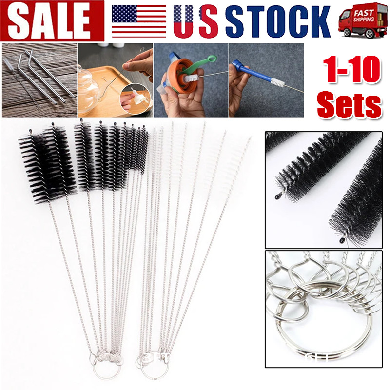 Nylon Straw Brush Cleaner Bottle Tube Pipe Small Long Cleaning 10Pcs Set USA