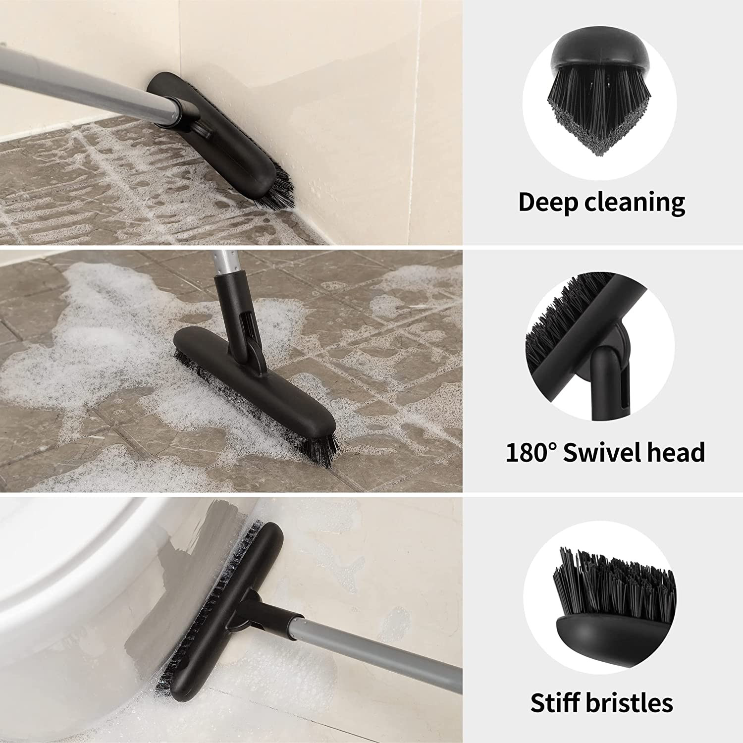 Heavy Duty Grout Scrub Brush with Long Handle for Shower Floors