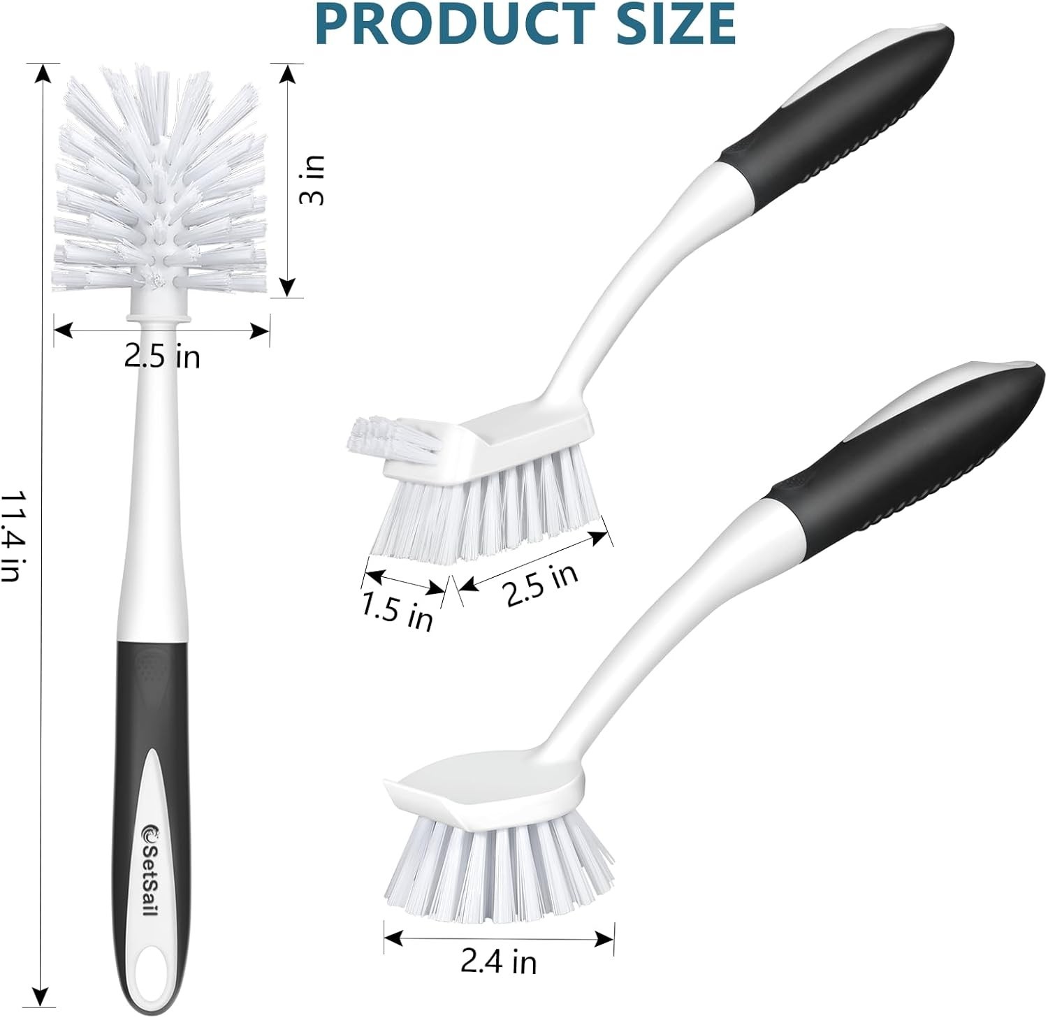 Black Cleaning Brush Set – 3 Pieces for Kitchen and Bathroom Essentials