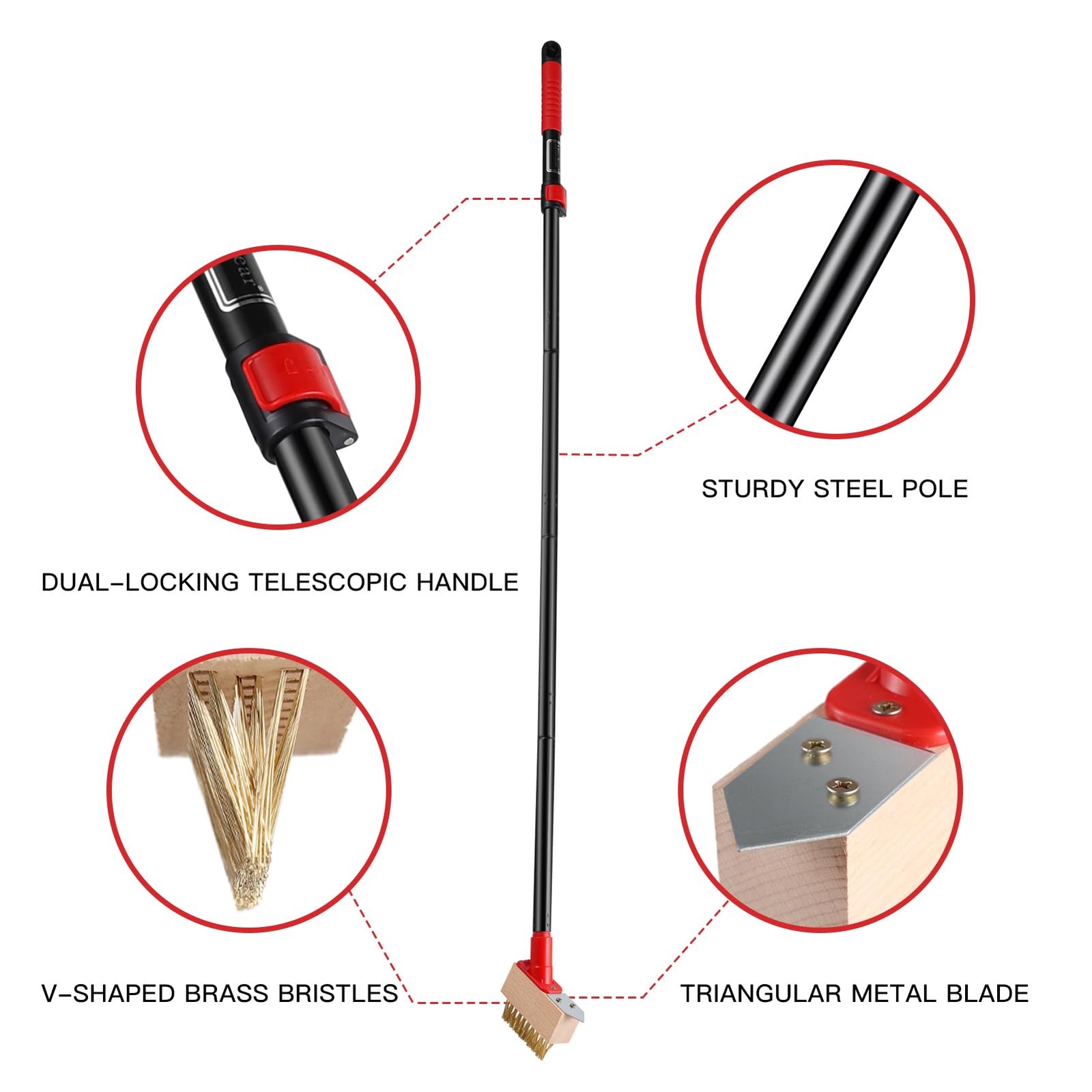 Moss Remove Brush with Long Handle(53IN), Deck Crevice Cleaning Tool, Weed Re
