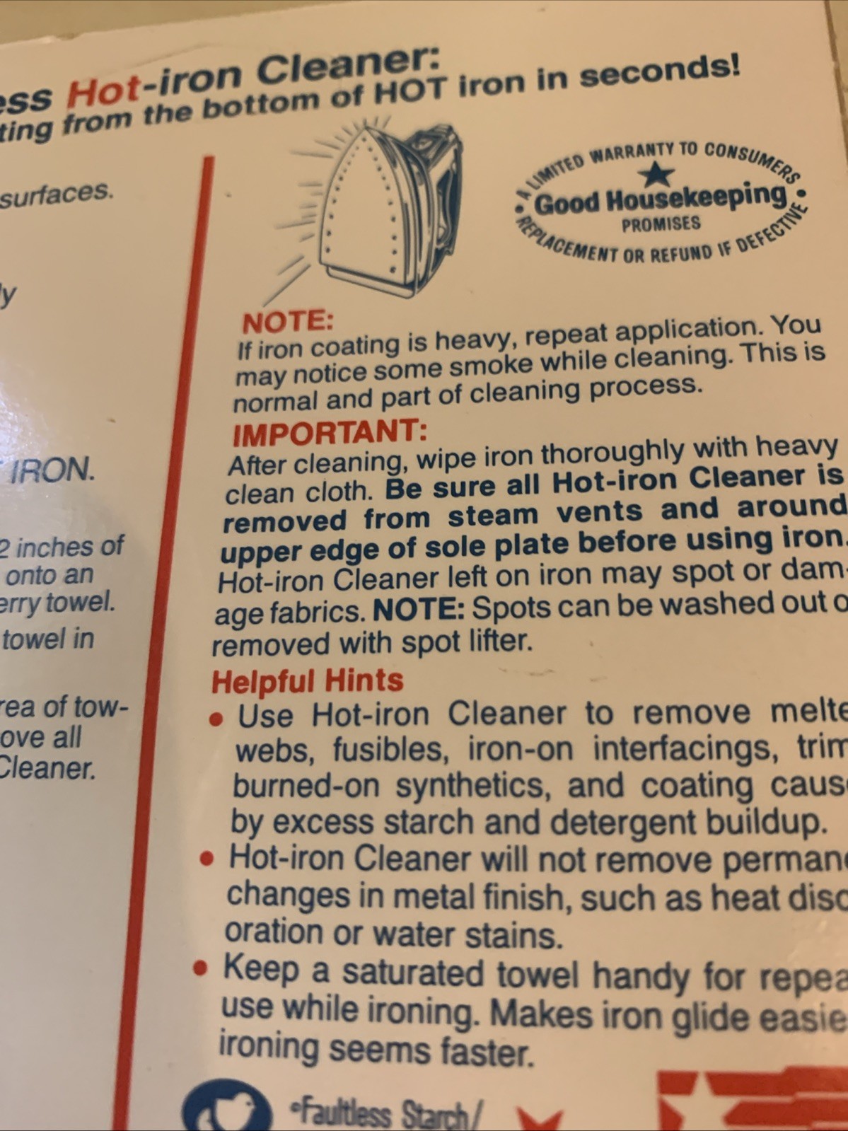 Faultless Starch Hot Iron Cleaner 1oz 28 Grams Removes Draggy Coating Made in US