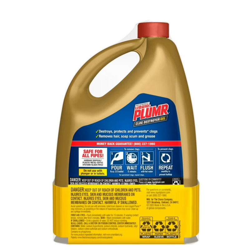 Liquid-Plumr Pro-Strength Clog Destroyer Gel with PipeGuard, 80 fl oz, 2 Pack