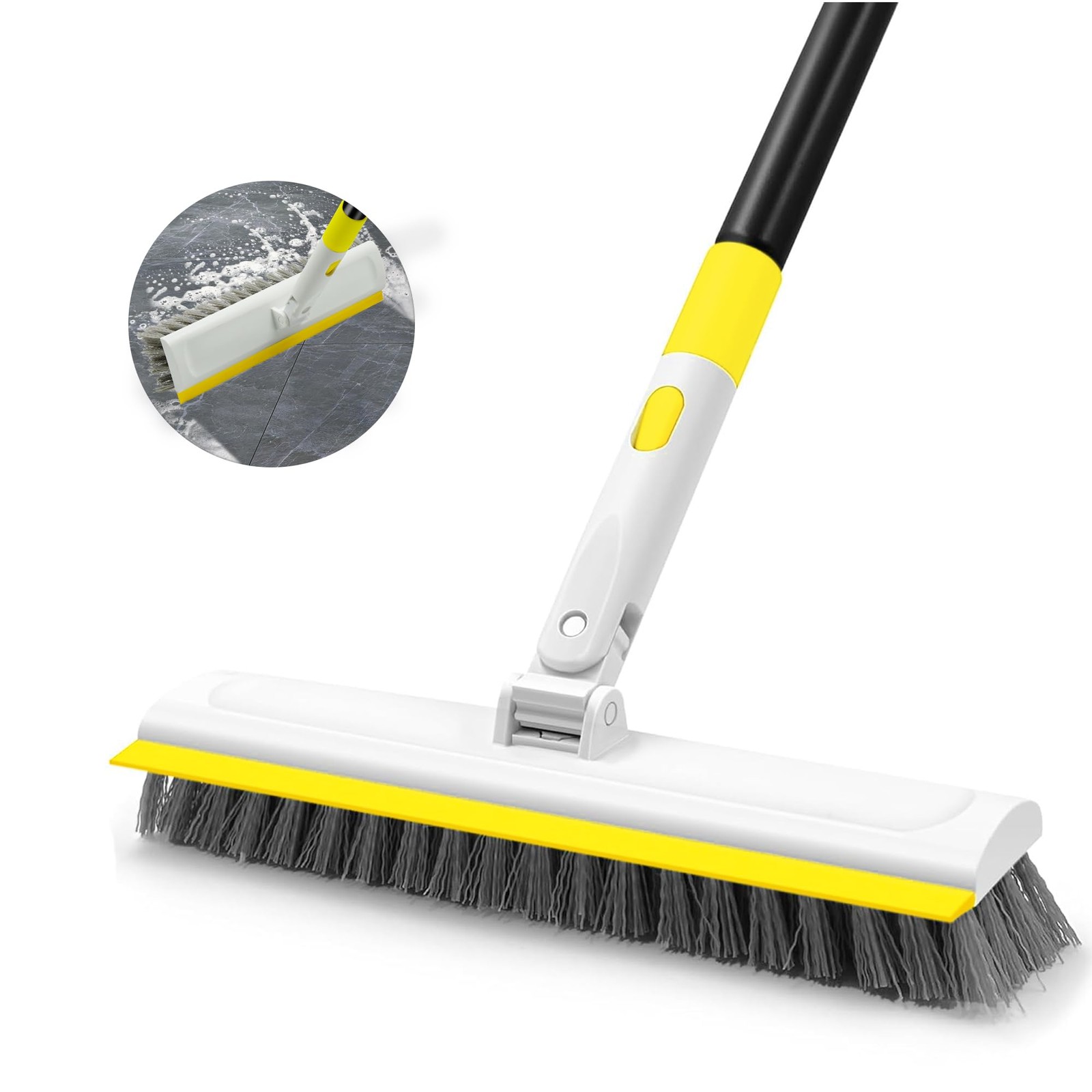 Cepillo para fregar pisos con mango de 50″ de largo y rotación de 180°, 2 en 1