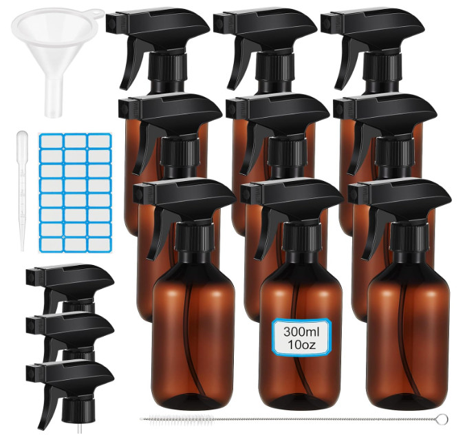 9 botellas pulverizadoras 300 ml, niebla fina, boquilla ajustable, multiuso, ámb