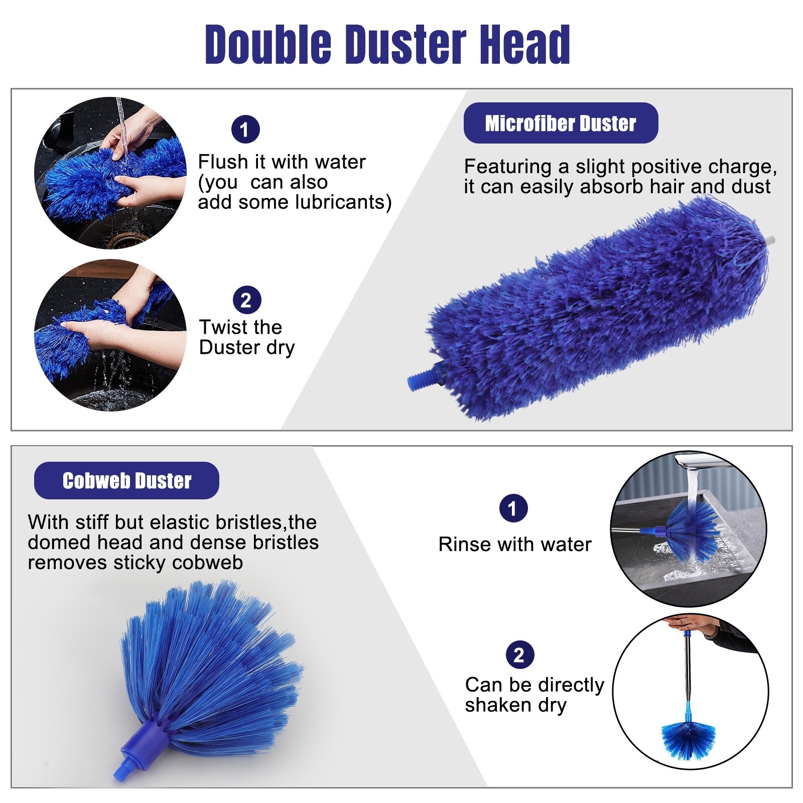 Extendable Microfiber Duster & Cobweb Dusting Brush Household Cleaning Tool Set