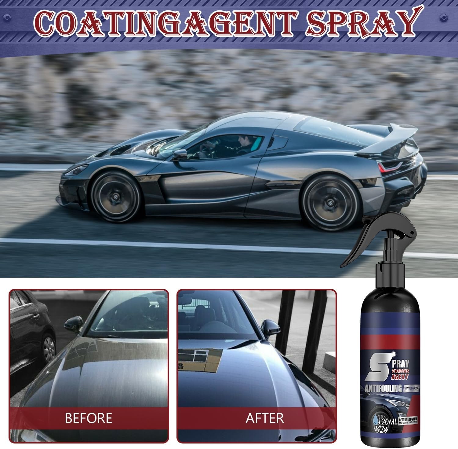 3 in 1 High Protection Quick Car Coating Spray, Multi-functional Coating Renewal