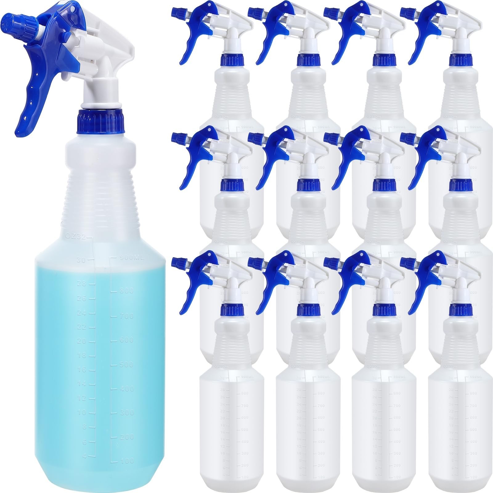 12 Pack 32 oz Heavy Duty Leakproof Spray Bottles – Adjustable Nozzle for Cleanin