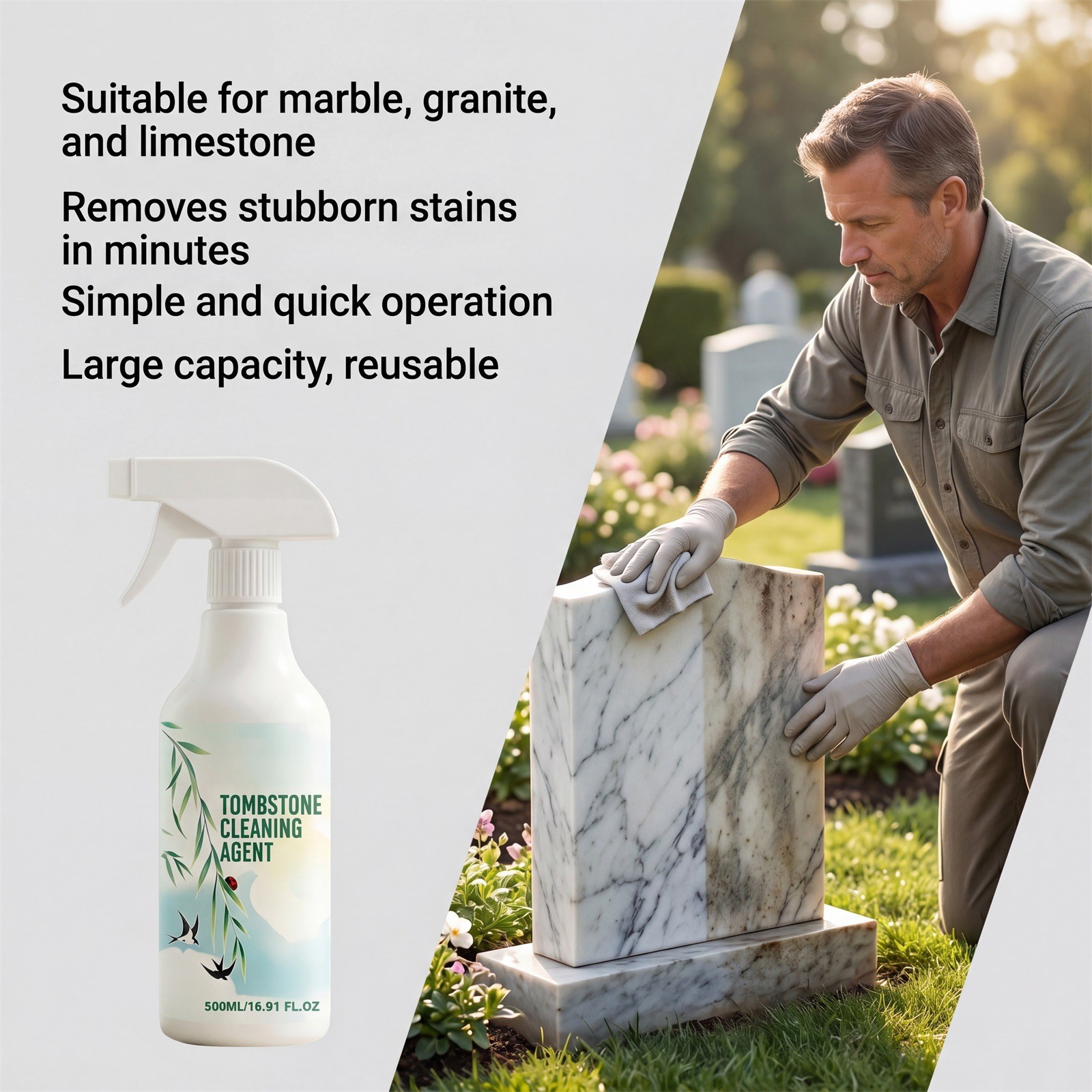 500ml Tombstone & Monument Cleaning Spray, Headstone Cleaner For Graves,D2 Biolo