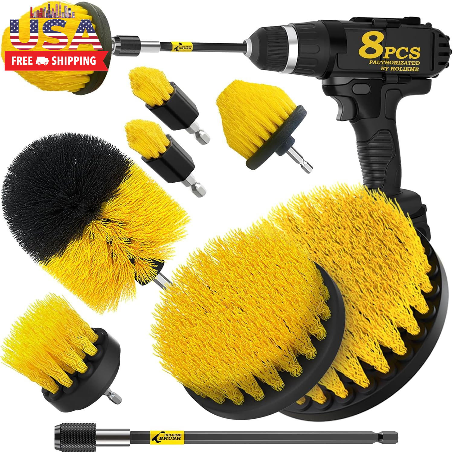8 Piece Drill Brush Attachments Set, Power Scrubber with Extend Long Attachment，
