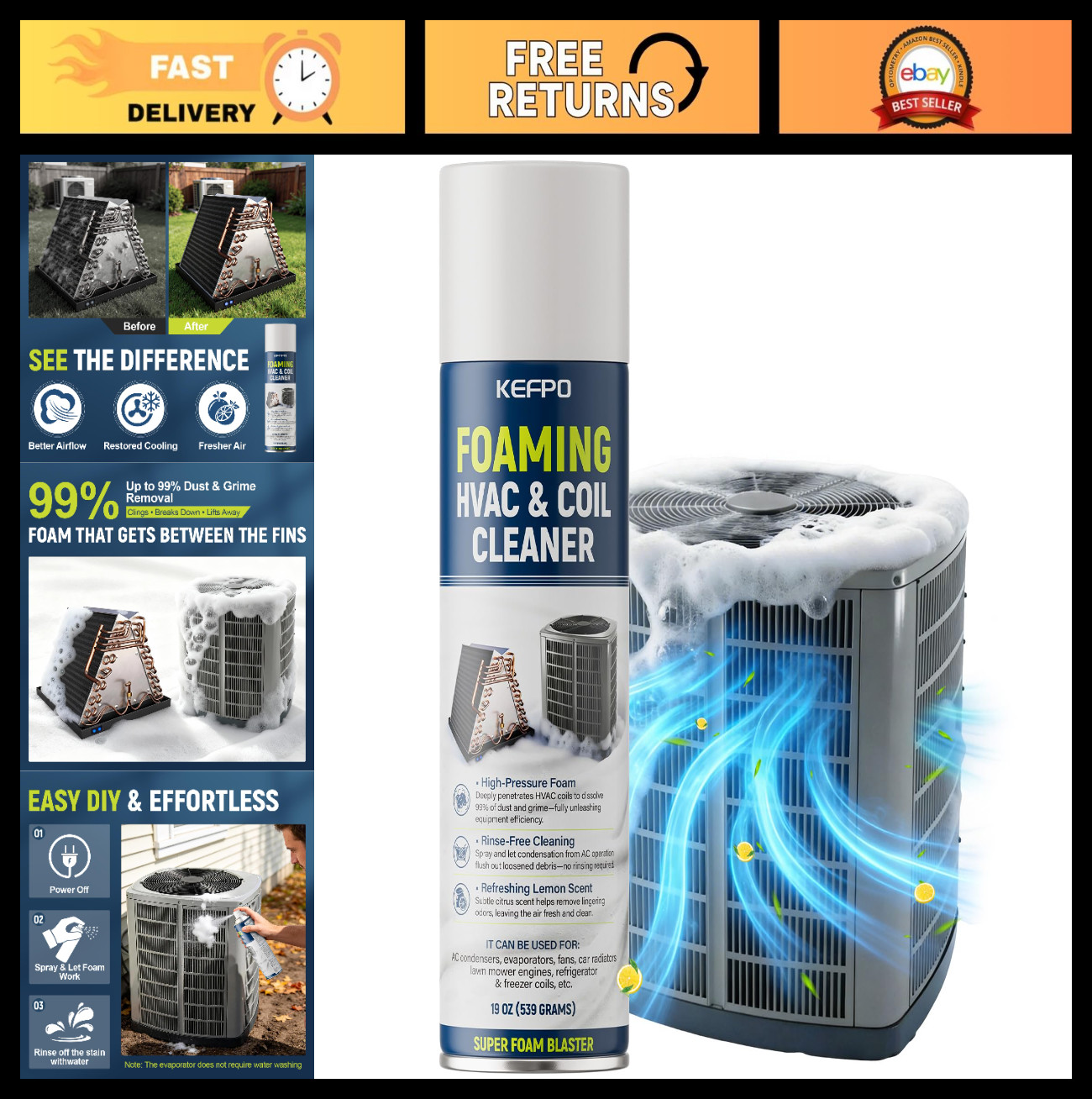 Multi-Purpose Foaming AC Coil Cleaner Spray – No Rinse Deep Clean & Deodorize 19