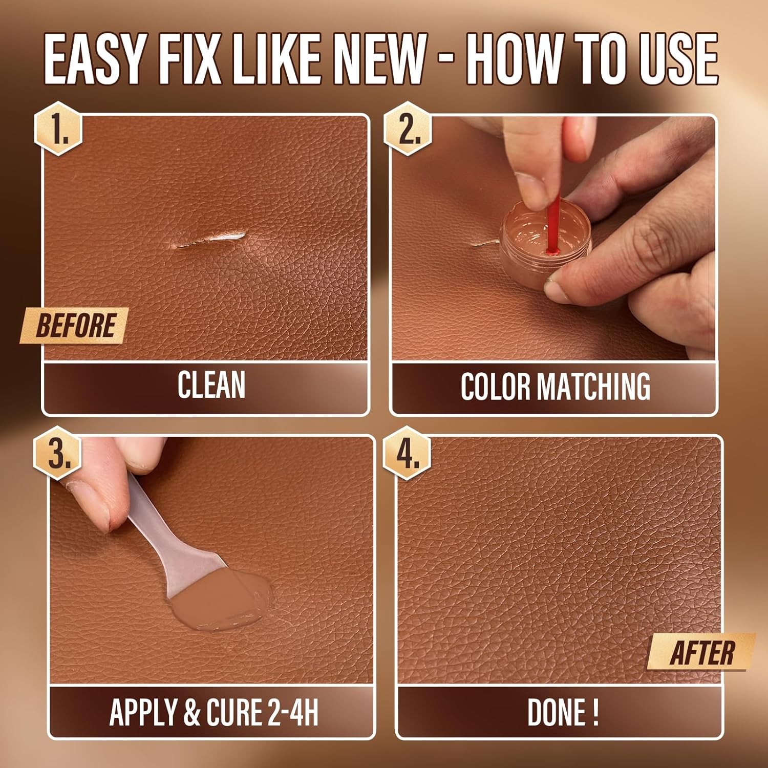 Brown Leather Repair Kit, Faux Leather Chair & Couch Repair Color: No.02 Brown