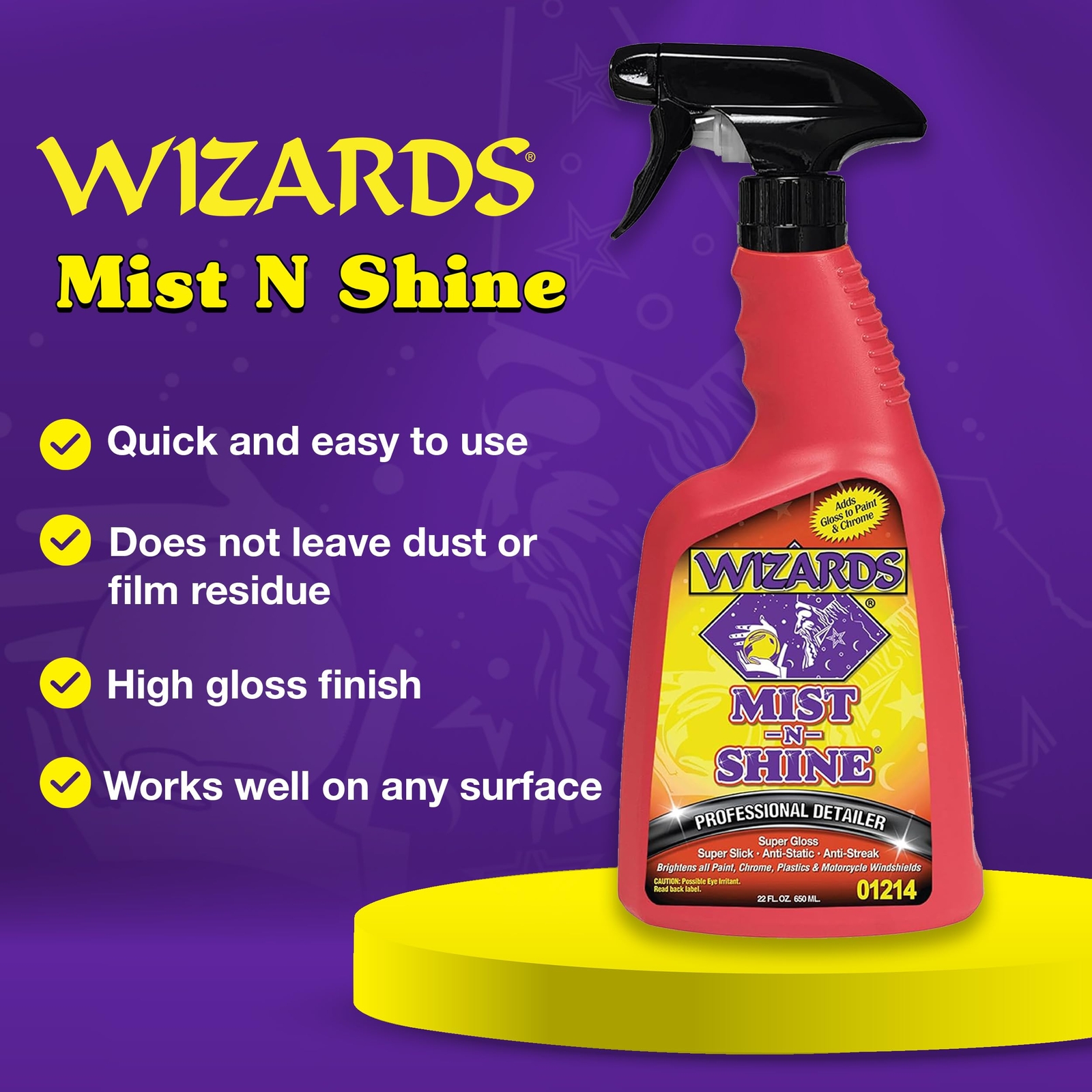 Wizards Mist-N-Shine Professional Detailer Glass Cleaner Scratch Remover 22 oz