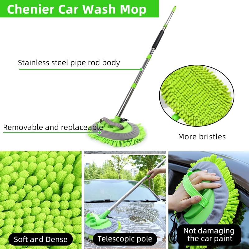 62″ Car Wash Brush with Long Handle, Chenille Microfiber Car Wash Mop Mitt, W…