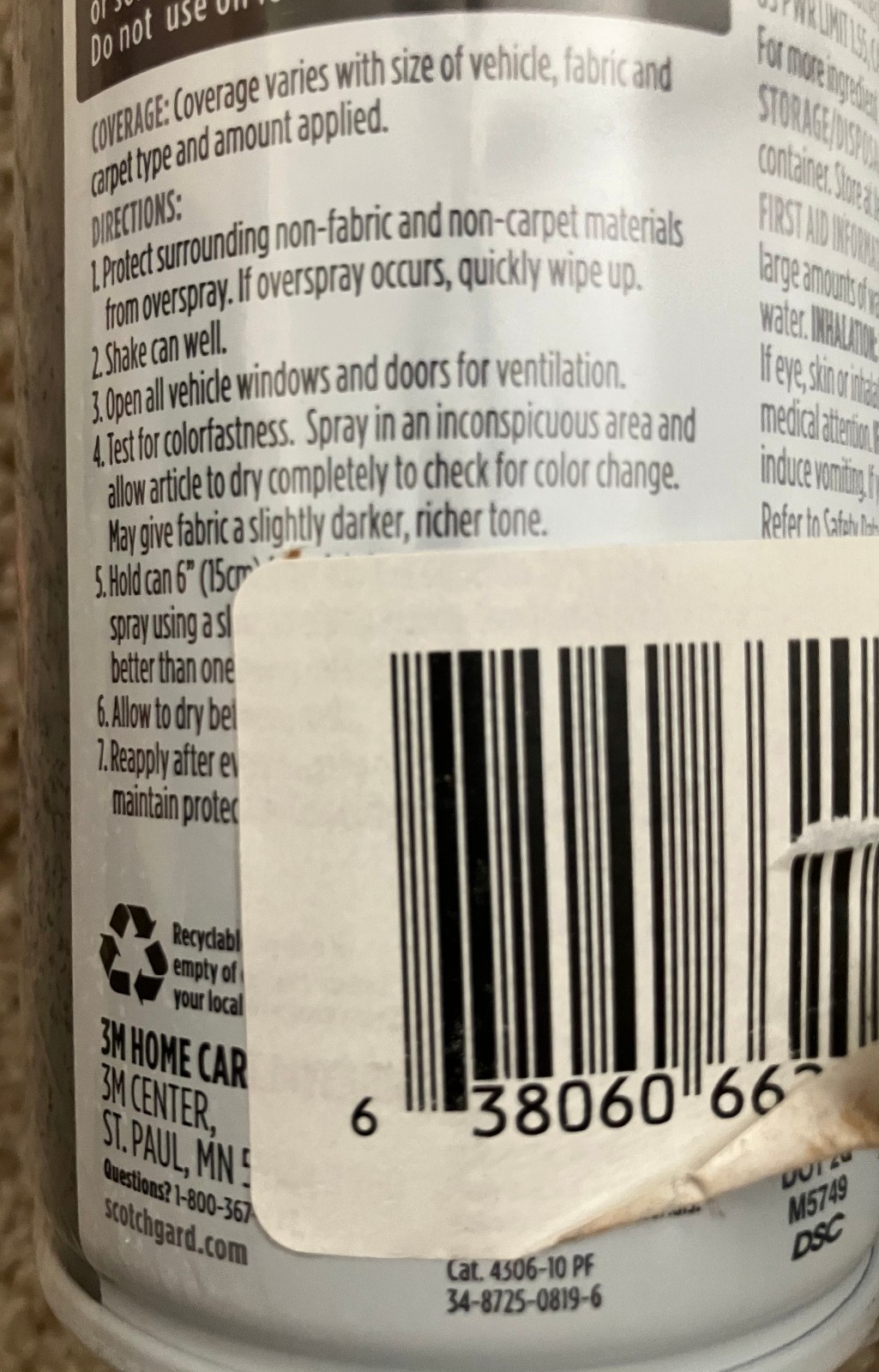 Scotchgard Auto Fabric & Carpet Water Shield, 20 Ounces (Two, 10 Ounce Cans) NIP